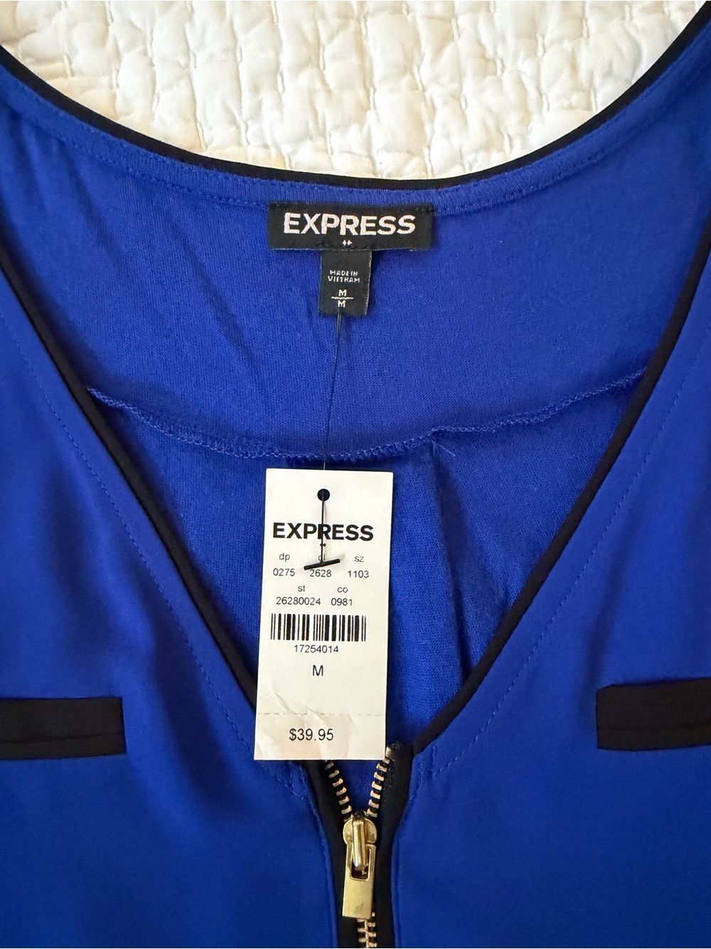 Express Blue Sleeveless Zip Tank with Black Trim - Picture 2 of 6